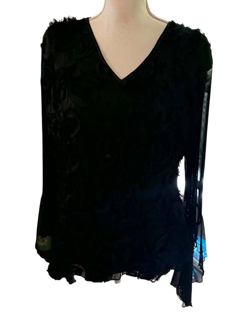 ELLIM Jesus Loves You Black Long Sleeve Textured Blouse